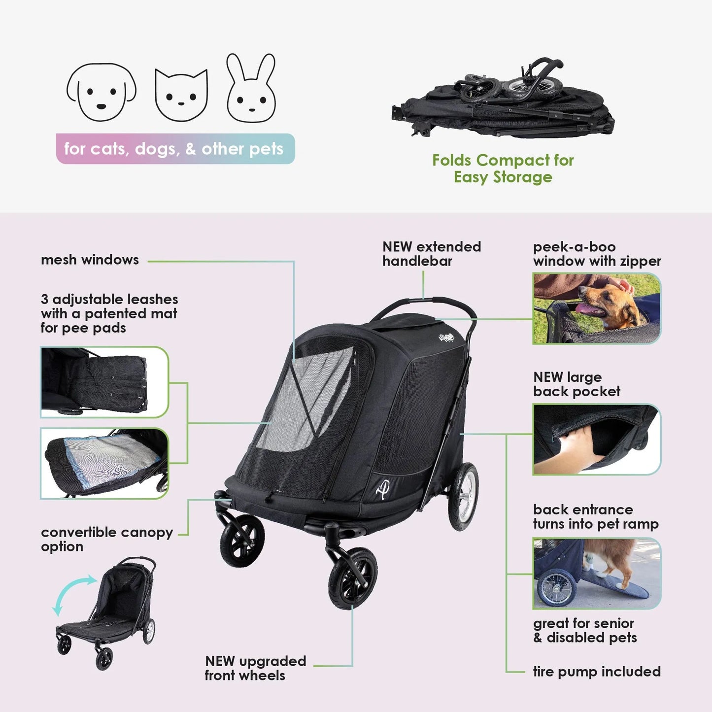 Apollo Elite Pet Stroller w/ Tire Pump