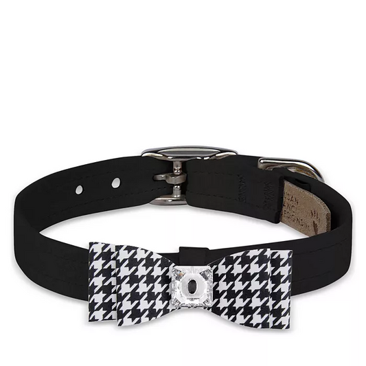 Susan Lanci Designs Black & White Houndstooth Big Bow Collar - Luxvetco