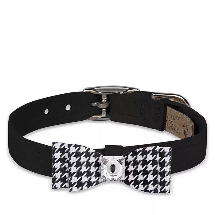 Susan Lanci Designs Black & White Houndstooth Big Bow Collar - Luxvetco