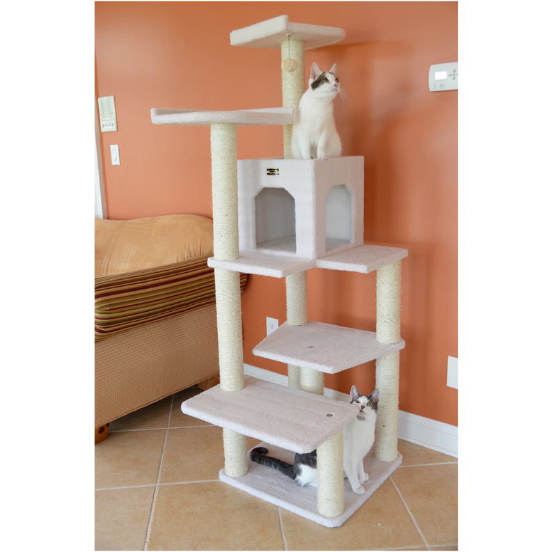 Real Wood B6802 Classic Cat Tree In Ivory 6 Levels Condo