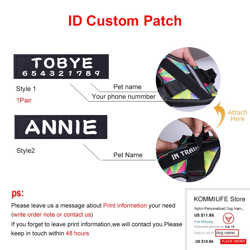 KOMMILIFE Adjustable Nylon Dog Harness Personalized - Luxvetco
